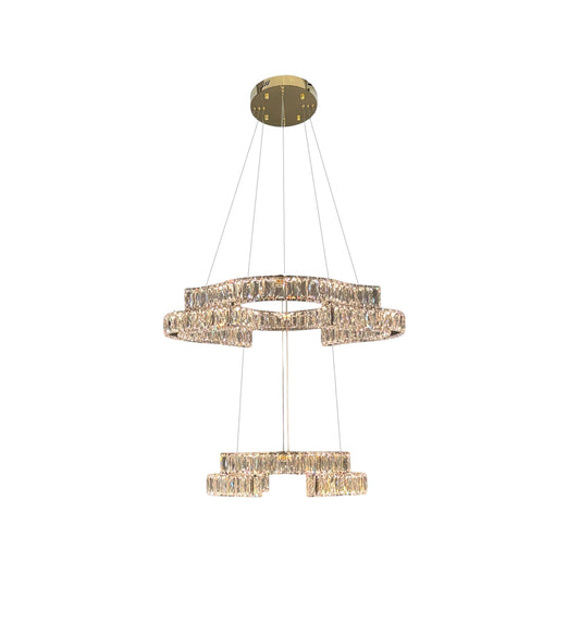 JENGA 2 Tier Crystal Pendant Tri-Colour LED (Gold)