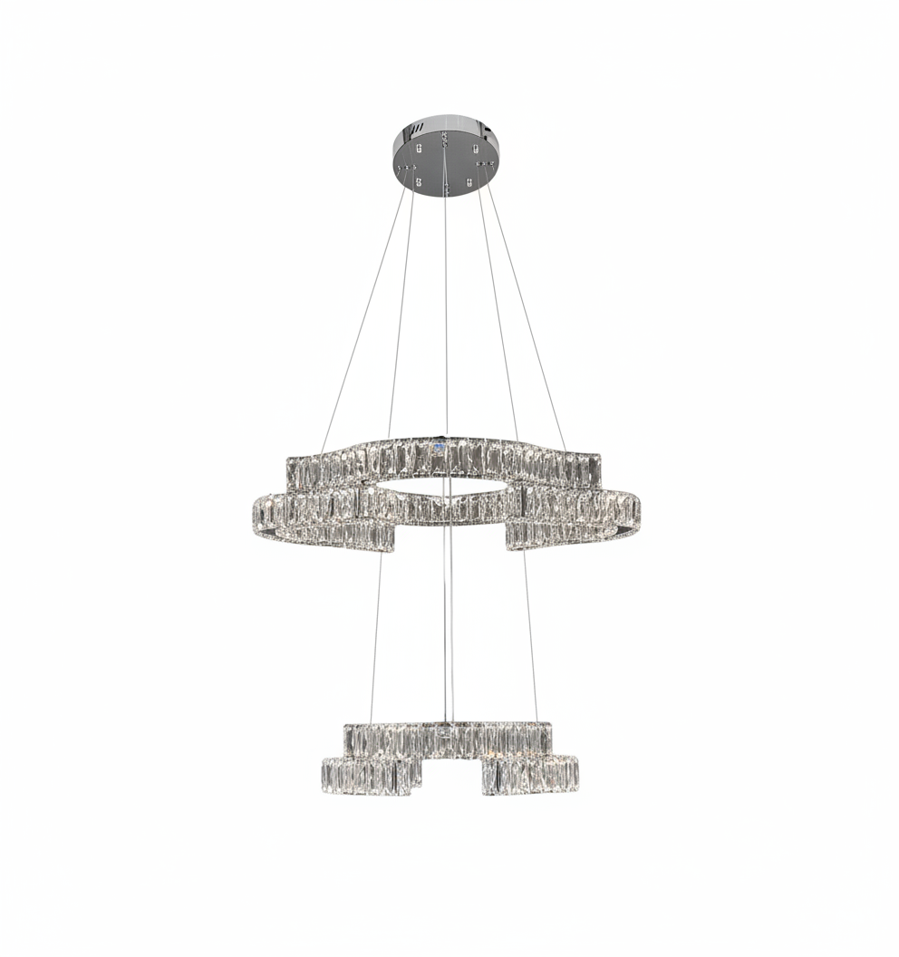 JENGA 2 Tier Crystal Pendant Tri-Colour LED (Chrome)