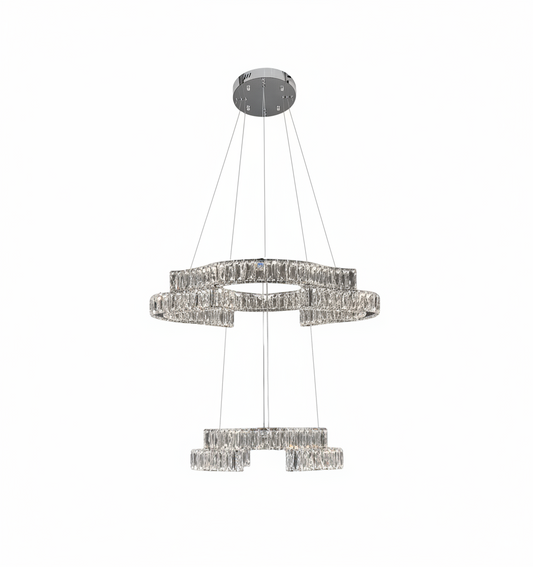 JENGA 2 Tier Crystal Pendant Tri-Colour LED (Chrome)
