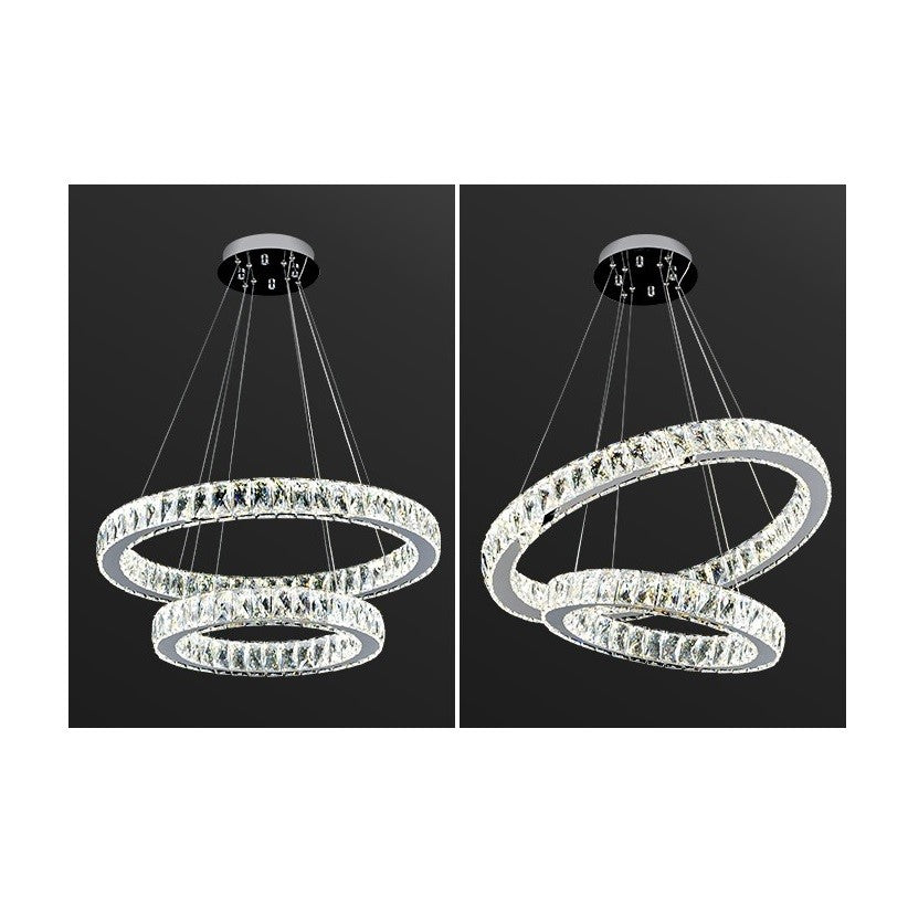 AARON 2 Ring Crystal Pendant Tri-Colour LED (Chrome)