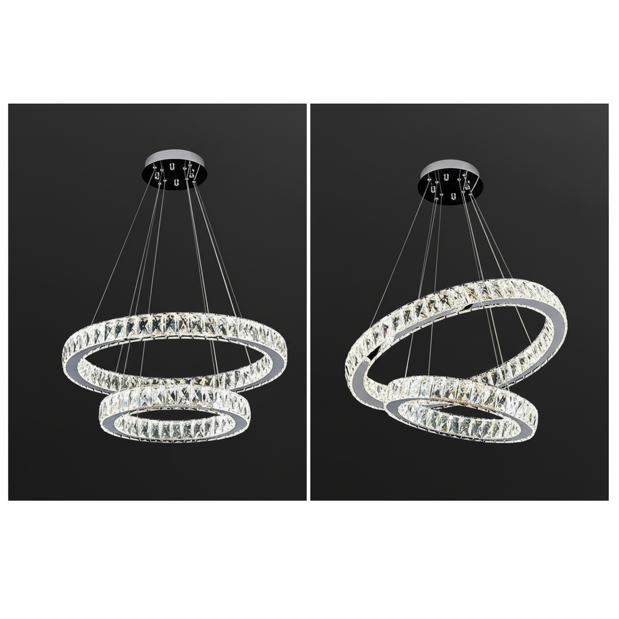 AARON 2 Ring Crystal Pendant Tri-Colour LED (Chrome)