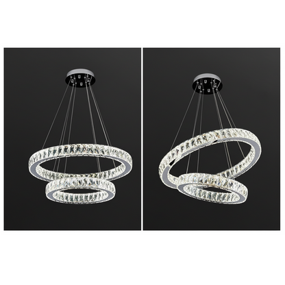 AARON 2 Ring Crystal Pendant Tri-Colour LED (Chrome)