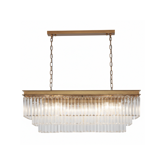 MARF Rectangle 3-Tier Crystal Chandelier 15 Light (Brass)