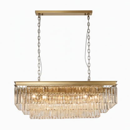 MARF Rectangle 3-Tier Crystal Chandelier 15 Light (Brass)