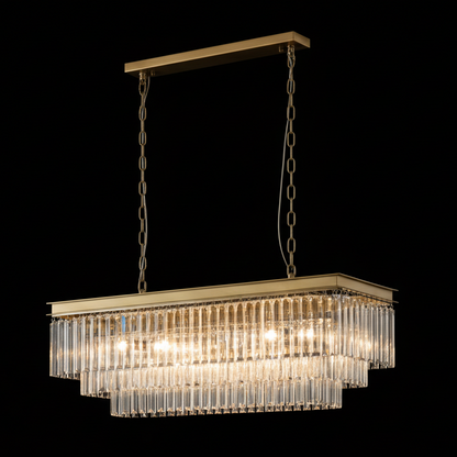 MARF Rectangle 3-Tier Crystal Chandelier 15 Light (Brass)