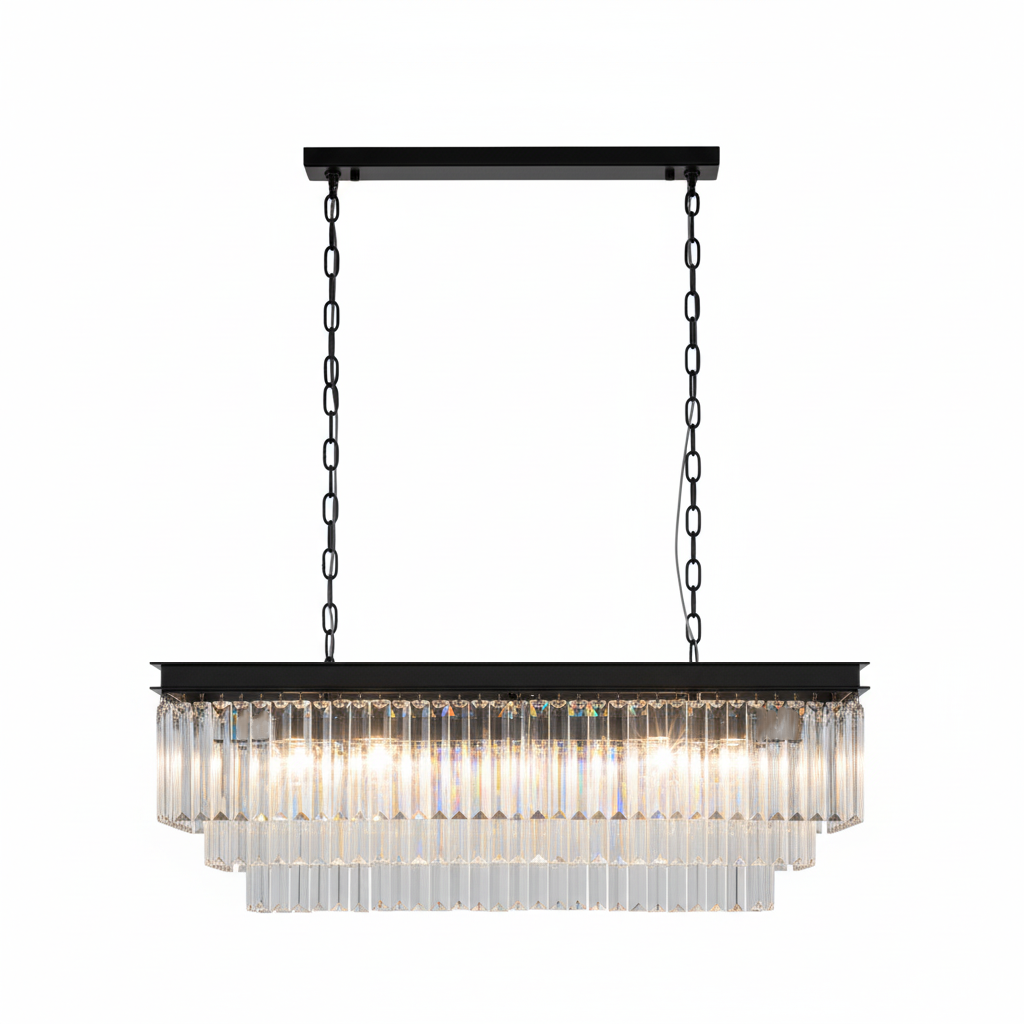 MARF Rectangle 3-Tier Crystal Chandelier 15 Light (Black)