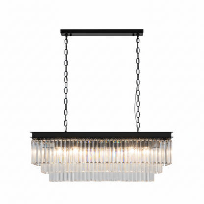 MARF Rectangle 3-Tier Crystal Chandelier 15 Light (Black)
