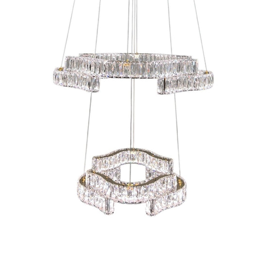 JENGA 2 Tier Crystal Pendant Tri-Colour LED (Gold)