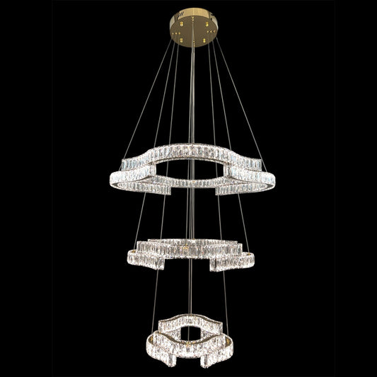JENGA 3 Tier Crystal Pendant Tri-Colour LED (Gold)