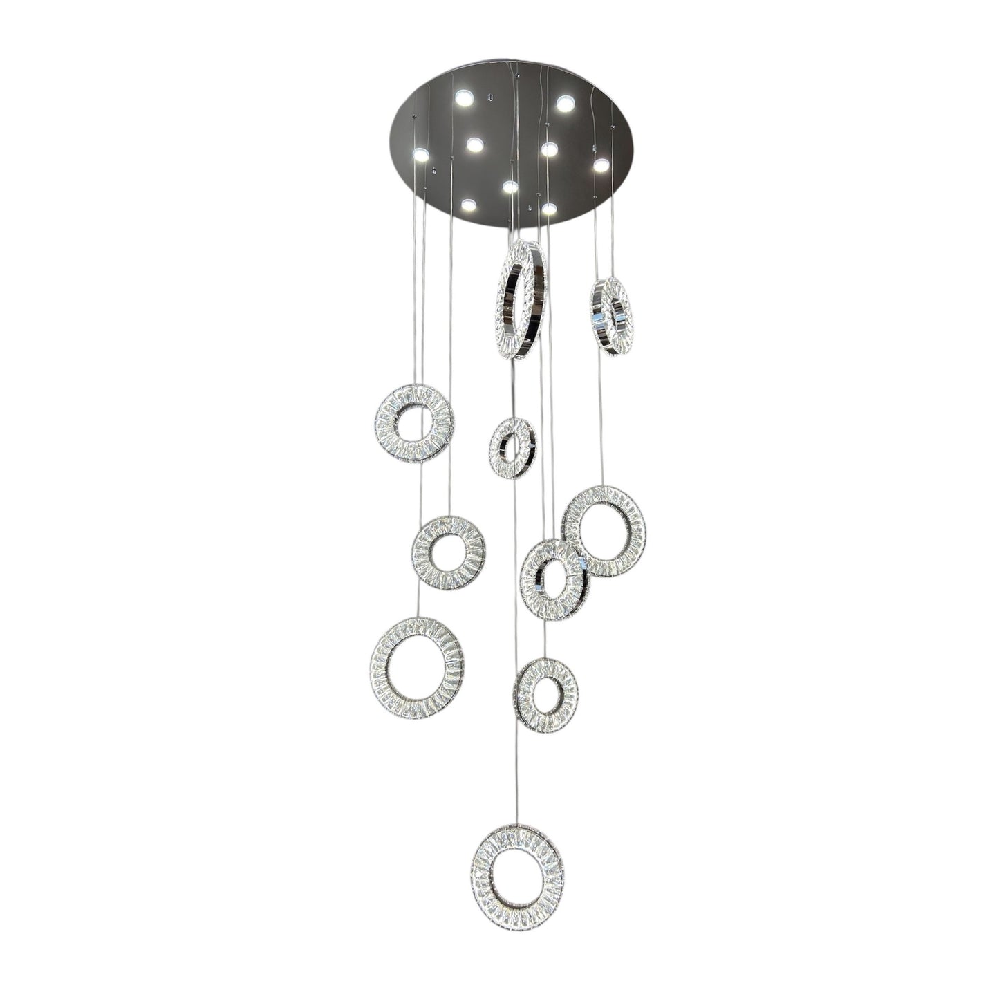 ROBI 10 Ring Crystal Pendant Tri-Colour LED (Chrome)