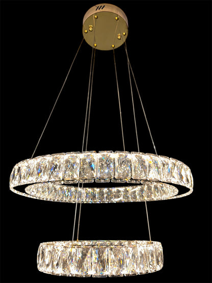 AARON 2 Ring Crystal Pendant Tri-Colour LED (Gold)