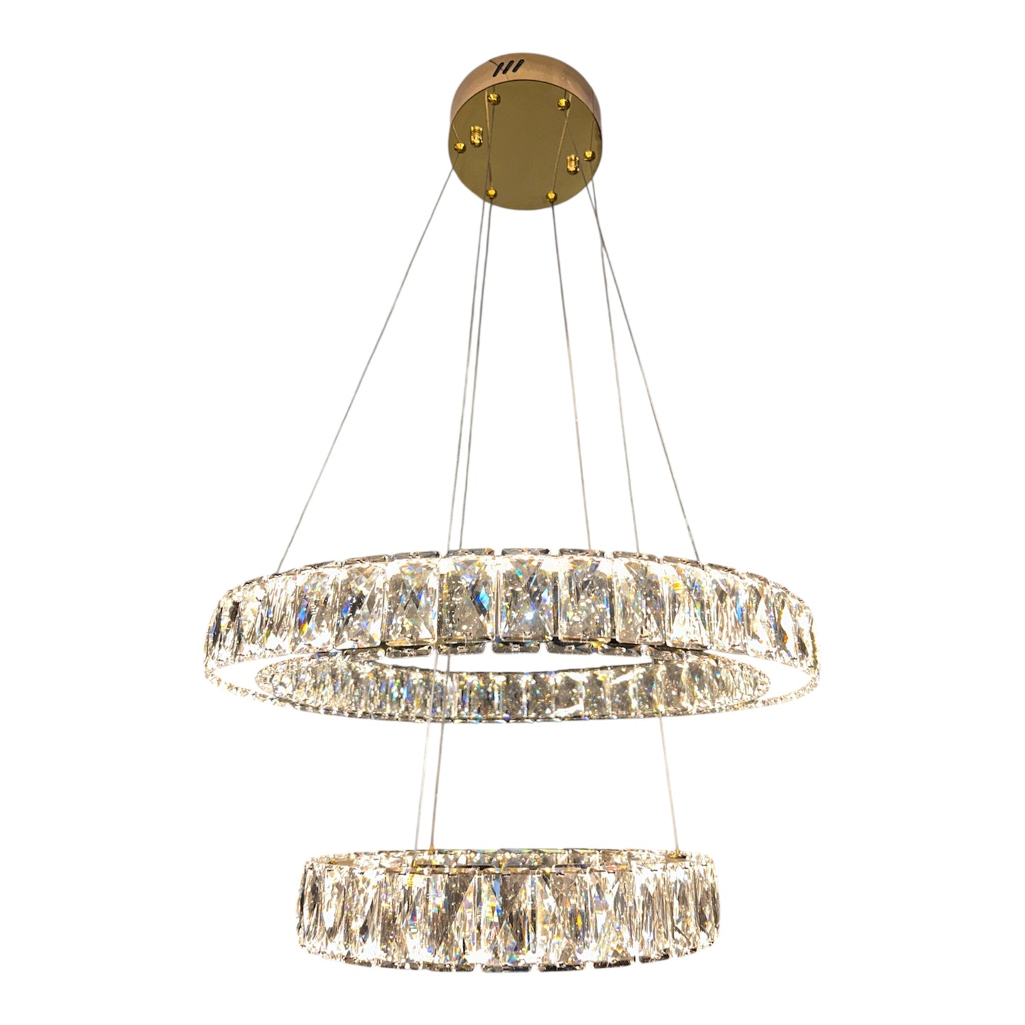 AARON 2 Ring Crystal Pendant Tri-Colour LED (Gold)