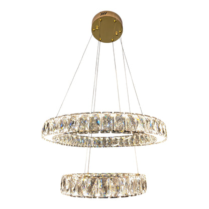 AARON 2 Ring Crystal Pendant Tri-Colour LED (Gold)