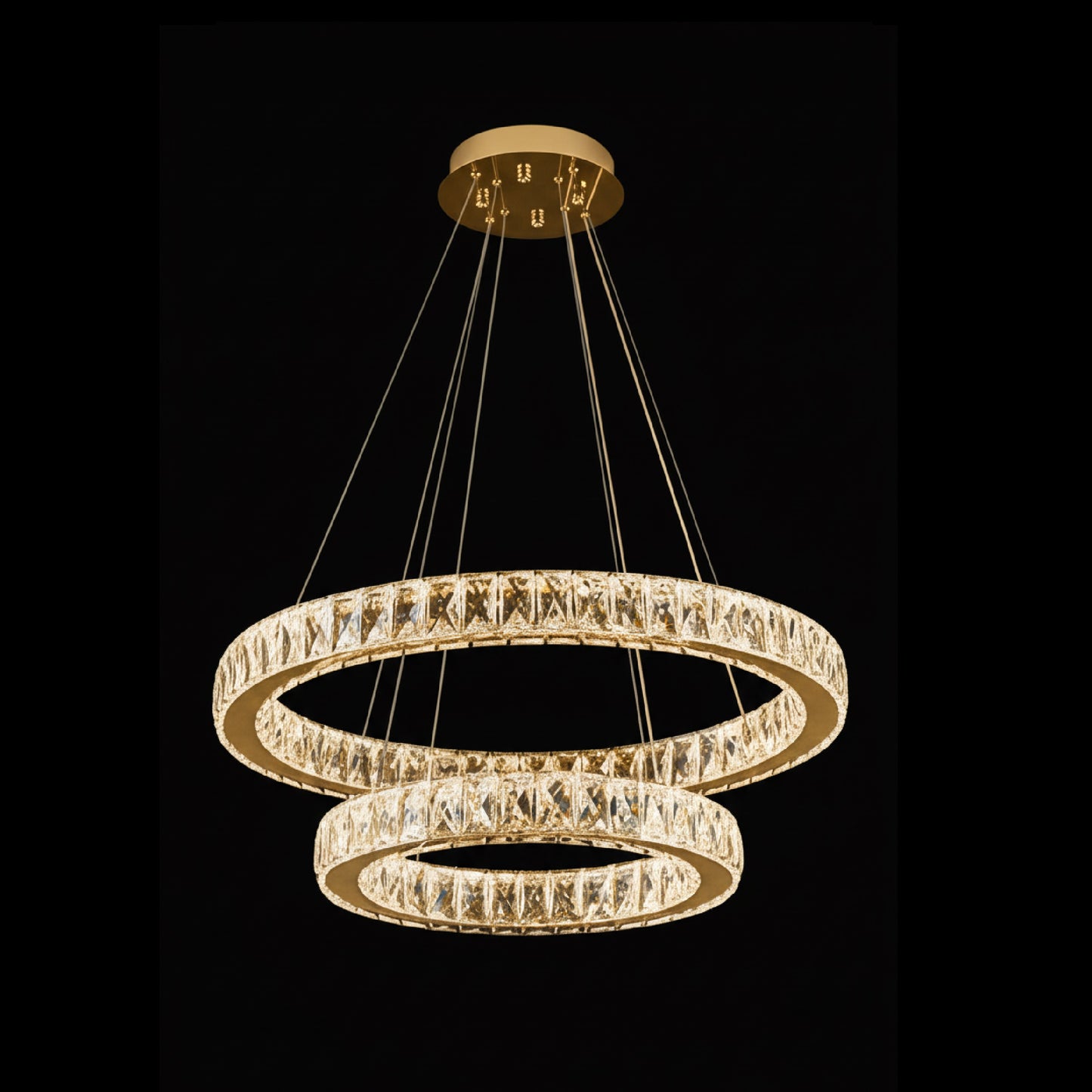 AARON 2 Ring Crystal Pendant Tri-Colour LED (Gold)
