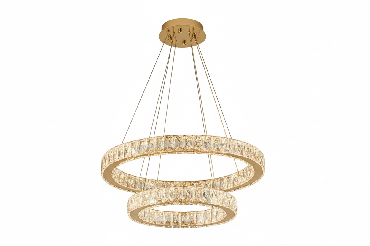 AARON 2 Ring Crystal Pendant Tri-Colour LED (Gold)