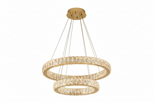 AARON 2 Ring Crystal Pendant Tri-Colour LED (Gold)