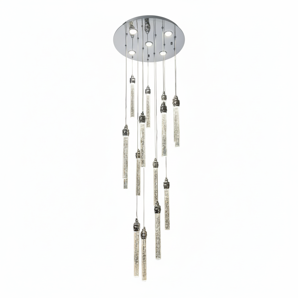 LENA 15 Stick Crystal Chandelier Tri-Colour LED (Chrome)