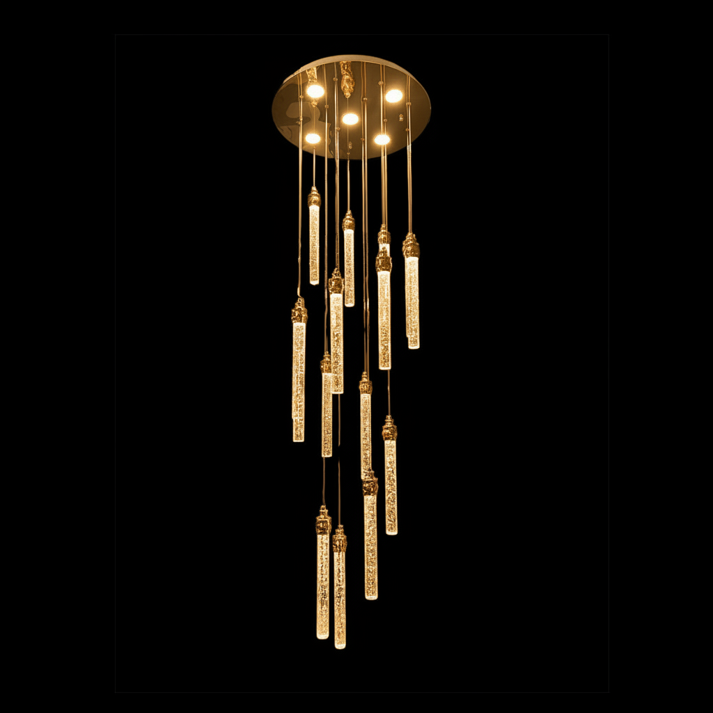 LENA 15 Stick Crystal Chandelier Tri-Colour LED (Gold)