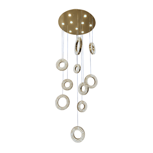 ROBI 10 Ring Crystal Pendant Tri-Colour LED (Gold)